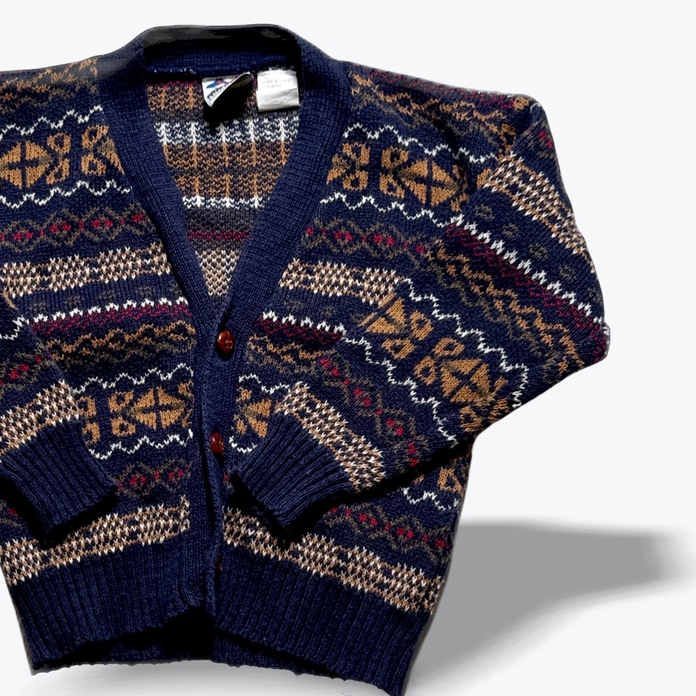 Petes Partner Cardigan Sweater Fair Isle Knit Navy Blue Vintage Kids Size 4T